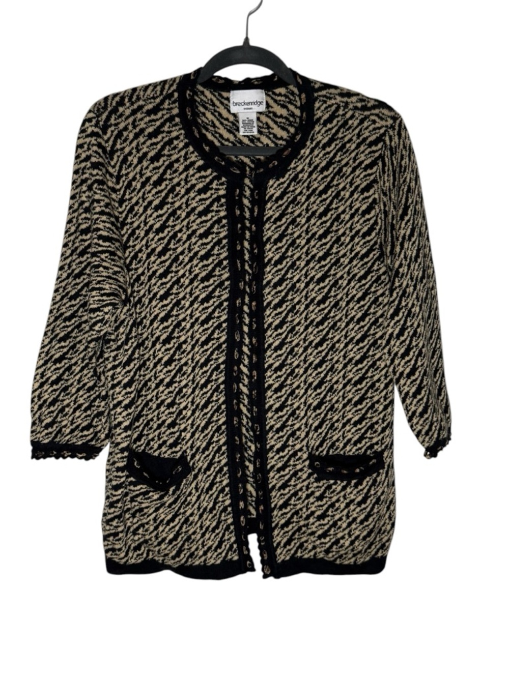 Breckenridge Tan Black Animal Print Cardigan Sweater w/ Pockets Womens 1X